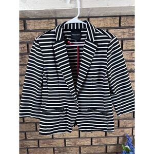 Christian Siriano Black and White Striped‎ 3/4 Length Sleeve Jacket Size M